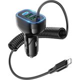 Aesco Hoco NZ11A 30W 2 Usb+ Type-C Girişli iPhone Kablolu Araç Çakmaklık Şarj ALETI-(5775)