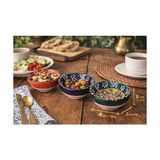 Aesco Kabartma Desenli El Boyaması Seramik Kase Seti, 3’lü Renkli Çini Motifli Dekoratif Sunum Kaseleri, Kahvaltı, Meze, Çerez ve Servis Için Çok Amaçlı El Yapımı Kase Takımı - 0,01 gr