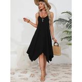 Aesco Kadın Ip Askılı Yuvarlak Yakalı Asimetrik Kesim Viskon Elbise - Siyah - 2XL - 3XL