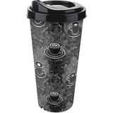 Aesco Kapaklı Kahve Bardağı Pratik Kullanımlı Plastik Kahve & Çay Kupası Sıcak Içecek Bardakları Hot Drinks Kabı (650 Ml, Coffee Time) - 00-Siyah - Beyaz