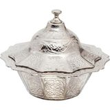 Aesco Kapaklı Zamak Şekerlik ve Lokumluk, Osmanlı Motifli Dekoratif Sunum Kabı, Kahve Yanı Şeker, Çikolata ve Şekerleme Için (Gümüş Grisi) - 0,18 kg