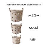 Aesco Katlanabilir Çok Amaçlı Ponponlu Yuvarlak Düzenleyici Saklama Kutusu Organizer Keçe (Mini Boy) - 03785 ( Lisinya )