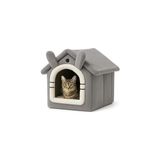 Aesco Kedi Evi Yumuşak Kedi Yatağı | Peluş Derin Uyku Evi, Çıkarılabilir Minderli, Isı Yalıtımlı Kışlık Ev | Katlanır Kedi Evi (Gri)