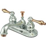 Aesco Kingston Brass KB604AL Restorasyon 4 Inç Centerset Lavabo Bataryası, Metal Kolu Saplı, Parlak Krom ve Parlak Pirinç