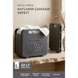 Aesco Kitchen Life 32 Lt Katlanabilir Çamaşır Sepeti Portatif Kirli Sepeti,oyuncak Sepeti Çamaşır Selesi,gri - 00-Siyah - Beyaz