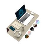 Aesco Klasse Çift Renk Dikişli Pu Deri Masa Matı 80X40 cm Mousepad, Su Geçirmez Masa Sümeni, Çift Taraflı Kullanım, Dizüstü Bilgisayar/ofis/ev Için, Kaymaz Taban (Bej ve Kahverengi) - 41 Delft Blue