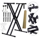 Aesco Klavye Standı - Ağır Hizmet Tipi Piyano Standı (NK13-3KG Çift Destekli) - Kilitleme Kayışları ile Piyano Klavye Standı - Klavye Çift x Stand - Çocuklar ve Yetişkinler Için Klavye Müzik Standı (Siyah)