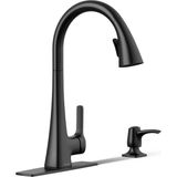 Aesco Kohler R22867-SD-BL Maxton Pull-Down Mutfak Bataryası Sabunluk, Aşağı Çekmeli Püskürtücülü Mutfak Lavabo Bataryası, Siyah Mutfak Bataryası, Mat Siyah - 00-Siyah - Beyaz