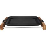 Aesco Lava Döküm Grill Tepsi, Izgara Yüzeyli, Metal Kulplu, Ahşap Standlı, 31X42CM - 0 - 19 L
