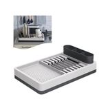 Aesco Mallart® Bulaşıklık Tezgah Üstü Tabaklık & Bardaklık – Kaşıklık Bölmeli Mutfak Kurutmalık, Büyük Boy Bulaşık Kurutma Rafı, Damlalıklı Organizer (42X26X12 Cm)