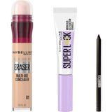 Aesco Maybelline New York Instant Anti Age Eraser Kapatıcı - 01 Light & Maybelline New York Super Lock Brow Glue Kaş Sabitleyici Maskara & Maybelline Tattoo Mini Jel Göz Kalemi Hediyeli - --