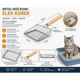 Aesco Metal Kedi Kumu Elek Kürek Ahşap Saplı Paslanmaz Kum Küreği 26 cm