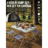 Aesco Mey Ithalat® Katlanabilir Kamp Masası ve 4 Tabure Seti Taşınabilir Alüminyum Gövdeli Piknik Masası