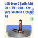 Aesco Mey Ithalat® USB Type-C Şarjlı Aaa Lityum Pil 1000+ Şarj Döngüsü ile Uzun Ömür