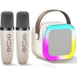 Aesco Mini Boy Kablosuz Mikrofonlu Karaoke Makinesi Taşınabilir Bluetooth Hoparlör Seti Bas Tiz Ayarlı Hoparlör Yetişkinler ve Çocuklar Için Hafıza Kartı ve USB 10X10X6CM (Çiftli K12 - Krem)