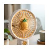 Aesco Mini-Fan Taşınabilir El Fanı, USB Şarjlı, 3 Kademeli Hız, Masaüstü Standlı, 16 Cm, 3 Kademeli Hız Ayarlı, Ananas Desenli, Sarı