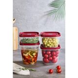Aesco Modern 4 ' Lü Kare Vakumlu Saklama Kabı - Özel Vakum Kapağı - Kırmızı - 1000ML 1500ML -2000ML -2500ML