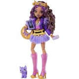 Aesco Mor Motosiklet Ceketi ve Tüylü Etek Giyen Clawdeen Wolf Bebek, Kurt Crescent ve Kitap, Kruvasan ve Çanta Gibi 7 Aksesuar, JHK30