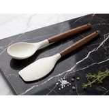 Aesco Mutfak Gurmesi - 2’li Premium Silikon ve Akasya Ahşap Mutfak Gereçleri Seti | Isıya Dayanıklı Spatula ve Servis Kaşığı | Yapışmaz Yüzey Dostu, Ergonomik ve Şık Tasarım - 0,5 x 7 cm