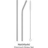 Aesco Netmarkt Paslanmaz Çelik Pipet Seti - 2 Adet Tekrar Kullanılabilir Metal Pipet (1 Düz, 1 Eğri) ve 1 Adet Temizleme Fırçası, Çevre Dostu, Bulaşık Makinesinde Yıkanabilir Ekolojik Pipet Seti