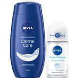 Aesco Nivea Creme Care Nemlendirici Duş Jeli 250ML ve Roll-On Deodorant Fresh Natural 50ML, 72 Saat Ter Koruması