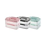 Aesco Orret Home 2x1,8 L Çift Katlı Plastik Yemek Taşıma Kutusu 3,6 L Saklama Kabı Sızdırmaz Contalı Şeffaf Kilitli Sefer Tası Beslenme Kabı Lunch Box Erzak Kabı (1 Adet) - Adaçayı