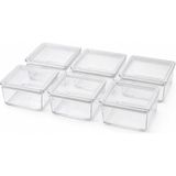 Aesco Orret Home 6’lı Kare Contalı Kahvaltılık Seti, Şeffaf Mika Erzak Saklama Kabı, Kapaklı Mini Gıda Kabı, Peynir Zeytin Reçel Kuruyemiş Baharat Kabı, 9 x 9 x 5,5 cm - 001-Renkli - 1 Adet - 0,21 L