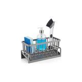 Aesco Orret Home Lavabo Organizeri Tezgah Üstü Abs Plastik Mutfak Organizer Banyo Düzenleyici Evye Üstü Süngerlik Sabunluk Organizer Su Hazneli Gri Raf (Metalik Gri)