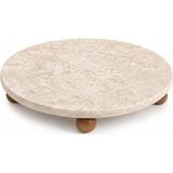 Aesco Orret Home Traverten Sunumluk Ahşap Ayaklı Doğal Taş Sunum Tepsisi Yuvarlak Mermer Sunumluk Dekoratif Tepsi Kahvaltılık Meyvelik Pasta Servis Tabağı (28 Cm) - 0 - 19 L