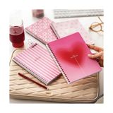 Aesco Paperora A5 Spiralli Karton Kapak 4'lü Set Kareli Okul Defteri 80 Yaprak - Ders Programlı Pembe Kurdele Kalp - 1