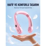 Aesco Pembe Boyun Tipi Fan USB Şarjlı Hafif Tasarım Güçlü Hava Üflemeli Serinletici