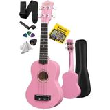 Aesco Pembe Renkli Soprano Ukulele, Askı ve Çanta ile Birlikte