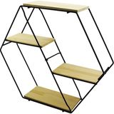 Aesco Petek - 4 Katlı Metal Iskeletli - Ahşap Raflı Dekoratif Raf 60 x 14 x 53 cm