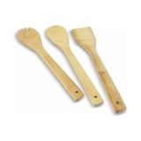 Aesco Pişirme Kaşığı Bambu 3 Parça Spatula Ahşap Çatal, Mutfak Yardımcısı 30 cm - 0,5 x 7 cm