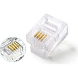Aesco Primex Plus PX-6P4C RJ11-4LÜ 4 Pinli Konnektör, 100’LÜ Paket 6P4C Telefon Jack, RJ11 Telefon Kablo Ucu, Modem Dsl Fax Santral Hat Kablosu Sonlandırma Konnektörü, Şeffaf RJ11 Plug - 1-Siyah