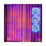 Aesco Rgb 300 LED Perde Işık 3x3 Metre, 10 Sarkıtlı, 8 Modlu, Kumandalı Dekoratif Çok Renkli Peri LED