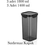 Aesco Saklama Kabı Seti Qlux Bpa Içermez Kuru Gıda Bakliyat Makarna Saklama Kabı Seti (Siyah Şeffaf) 3 Adet 1800 ml 3 Adet 1400 ml - Abanoz