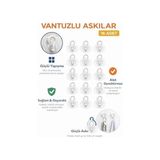 Aesco Şeffaf Cam Vantuzlu Askı Seti 16’lı, 3 cm x 3 cm Kompakt Tasarım, 3 cm Çap Güçlü Vakumlu Yapışma, Delme ve Vidalama Gerektirmez, Iz Bırakmadan Sökülebilir, Banyo Mutfak Duş Camı Fayans Için Uygun - 00 Beyaz