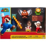 Aesco Super Marıo Süper Mario Nitendo Lav Kalesi'ne 2,5 " Şekil Diorama Set Play Içerir: Fireballs, Block & Yangın Çiçek Spinning Yangın Mario, Dikenli, & Para Goomba, Mekanik - Ahşap