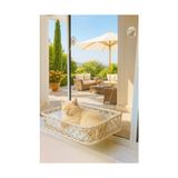 Aesco Tasaryum Kedi Köpek Cam Yatağı Vantuzlu Hamak El Işçiliği (Krem, Bej) - 100 x 100 x 10 cm