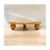 Aesco Top Ayaklı Mini Bambu Sunumluk - 12 cm Yuvarlak Doğal Ahşap Stand - Kahve Yanı, Lokumluk, Mumluk ve Dekoratif Altlık