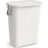 Aesco Turan Home 45 L Kapaklı Kirli Çamaşır Sepeti | Modern Çizgili Tasarım | Taşıma Kulplu | Dayanıklı Plastik | Banyo, Çamaşır Odası ve Yatak Odası Için | 40 x 34 x 47 Cm, Beyaz - 00-Siyah - Beyaz