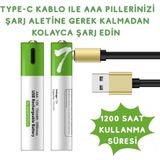 Aesco USB Type-C ile Şarjolabilen 4 Adet Aaa 1.5V Lityum Şarjlı Kalem Pil 750 Mah Uzun Ömürlü ( Lisinya )