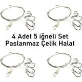 Aesco Valkyrie 5 Iğneli Paslanmaz Çelik Halatlı Dip Hırsız Olta Takımı 4’lü Set – 6# Karbon Çelik Iğne - 0,10 mm - 300 m