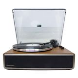 Aesco Vegas Ahşap Retro Pikap - Dahili Hoparlörlü, Şarj Edilebilir, Bluetooth Bağlantılı, 3 Hızlı (33/45/78 Rpm) Plak Çalar - Ceviz Kaplama - Altın