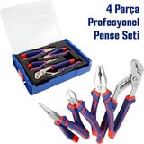 Aesco Workpro 4 Parça Profesyonel Pense Seti, Ni-Fe Alaşımlı Karbon Çelik, 200MM Kombine, 160MM Yan Keski, 160MM Kargaburnu, 250MM Ford Pense - 001-Renkli