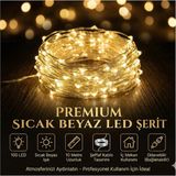 Aesco Yılbaşı Aydınlatması 100 LED Perde Hortum Sıcak Beyaz Işık - 10 Metre Dekoratif Şeffaf Kablolu Süs