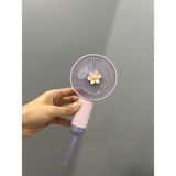 Aet El Fanı Vantilatör USB Şarjlı Taşınabilir 3 Kademeli Çiçekli Mini Fan - Pembe