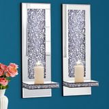 Aeveco Crystal Crush Diamond aynalı şamdan, gümüş renkli, duvar mumluğu, 2'li set, oturma odası, yemek odası için duvar dekorasyonu (dikdörtgen (stil 4))