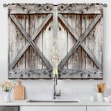 Aeyadis Rustik Ahır Kapısı Mutfak Perdeleri, Ahşap Ahşap Çiftlik Evi Country Vintage Küçük Kısa Kafe Pencere Perdesi Lavabo Üstü Banyo Yemek Odası Dekor Çubuk Cep Pencere Perdeleri 2 Panel 114 cm x 71